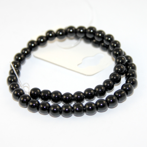 6mm Round Glass Beads - 30cm Strand - Black