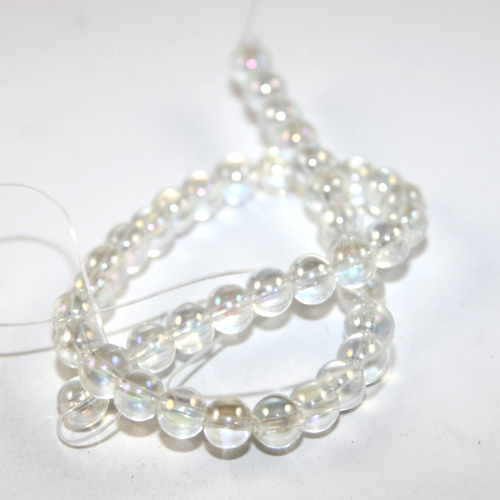 8mm Round Glass Beads - 30cm Strand - Clear AB