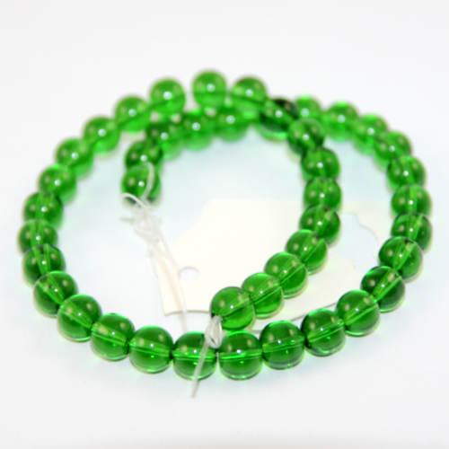 8mm Round Glass Beads - 30cm Strand - Green