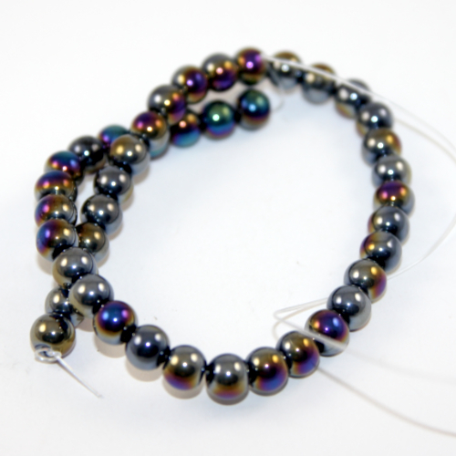 8mm Round Glass Beads - 30cm Strand - Smoke Grey AB