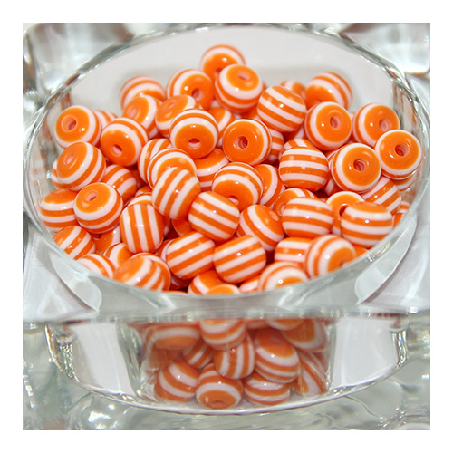Striped Resin 8mm Bead -  White & Orange - 100 Piece Bag