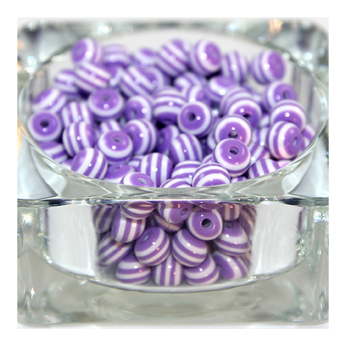 Striped Resin 8mm Bead - White & Lilac - 100 Piece Bag