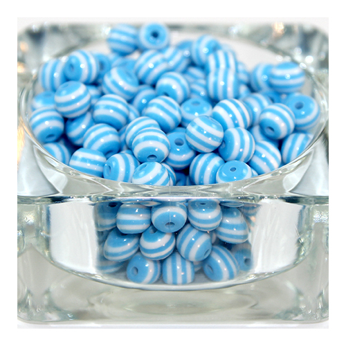 Striped Resin 8mm Bead - White & Sky Blue - 100 Piece Bag