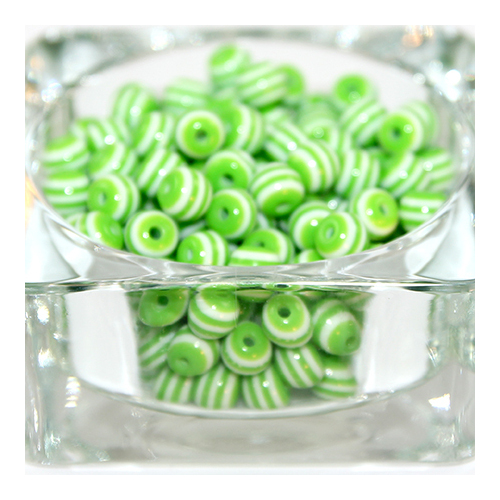 Striped Resin 8mm Bead - White & Green - 100 Piece Bag