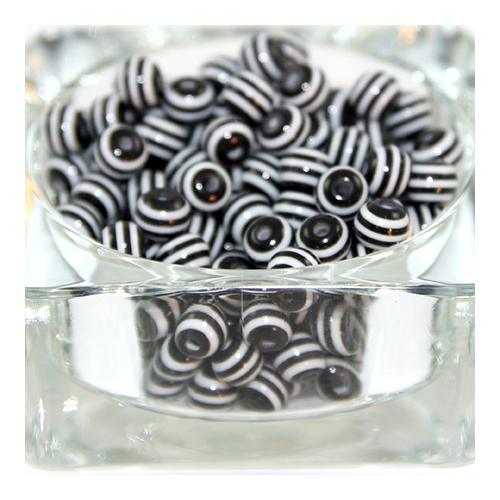 Striped Resin 8mm Bead - White & Black - 100 Piece Bag