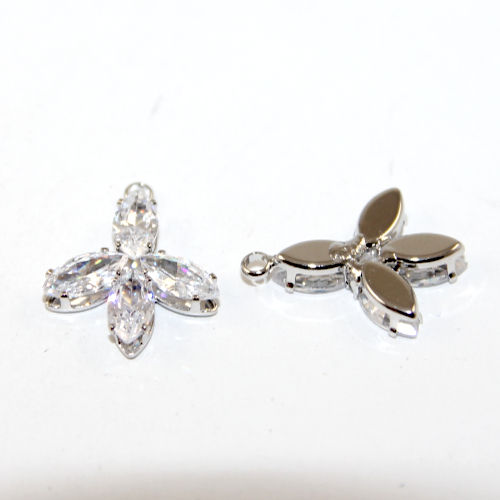 24mm x 18.5mm Micro Pave Flower Charm - 2 Pieces - Platinum