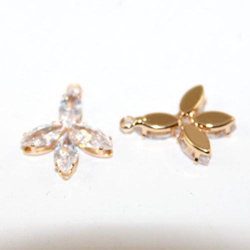 24mm x 18.5mm Micro Pave Flower Charm - 2 Pieces - Gold