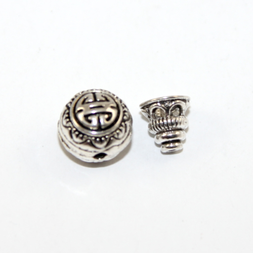 Buddhist Beads - Round and Calabash Bead - 2 Piece Set - Platinum