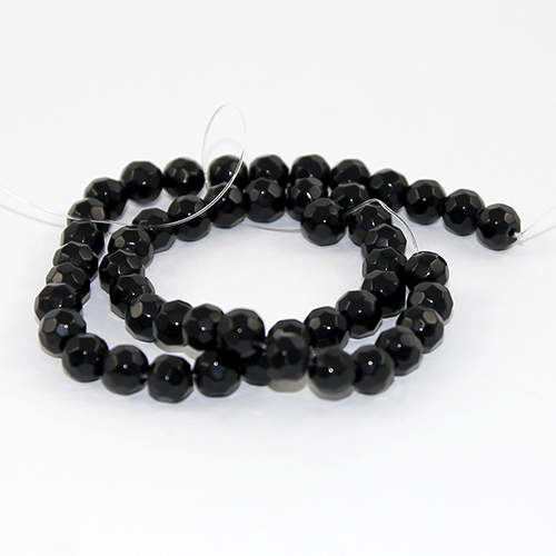 6mm Faceted Glass Bead - 30cm Strand - Black