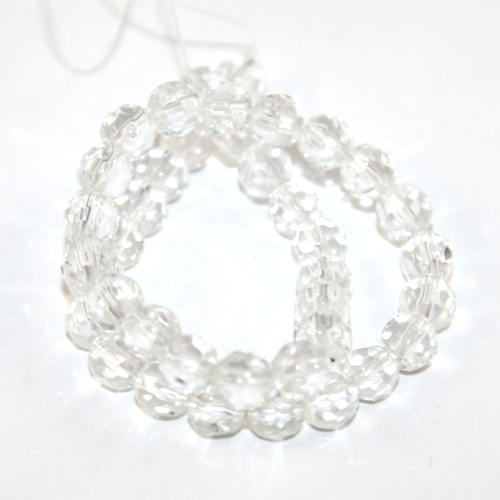8mm Faceted Glass Bead - 30cm Strand - Clear