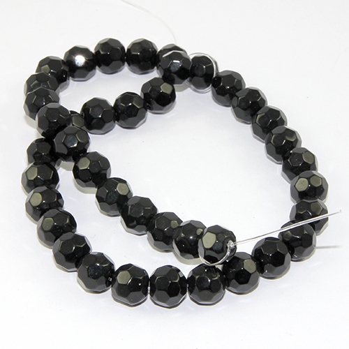 8mm Faceted Glass Bead - 30cm Strand - Black