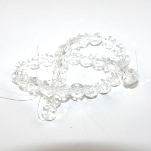 10mm Faceted Glass Bead - 30cm Strand - Clear