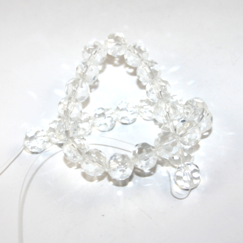 12mm Faceted Glass Bead - 30cm Strand - Clear