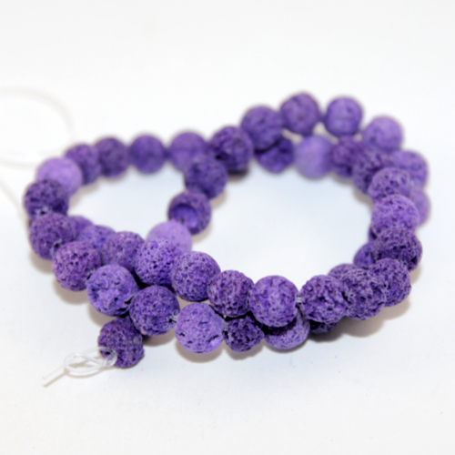 8mm Round Natural Dyed Lava Beads - 38cm Strand  - Dusty Purple