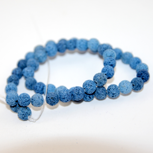 8mm Round Natural Dyed Lava Beads - 38cm Strand  - Dusty Blue