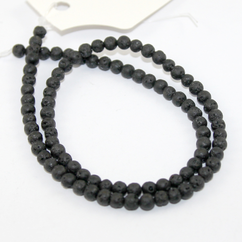 4mm Round Natural Waxed Lava Beads - 38cm Strand  - Black