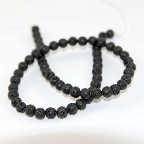 6mm Round Natural Waxed Lava Beads - 38cm Strand  - Black