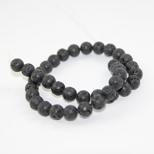 10mm Round Natural Waxed Lava Beads - 38cm Strand  - Black
