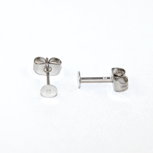 4mm Flat Pad Stud Earring - 316 Surgical Steel - Pair with Butterfly Backs