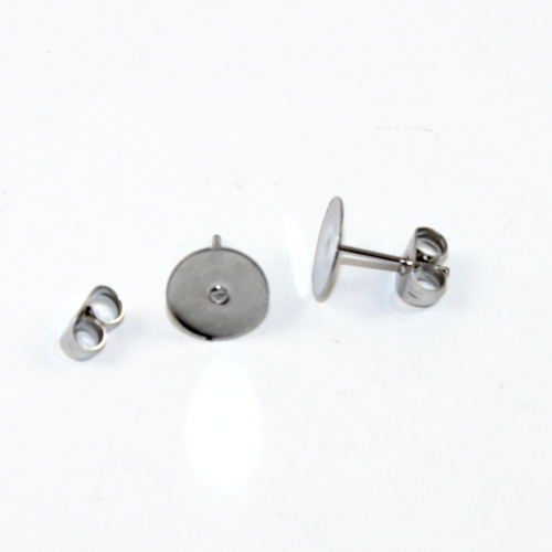 8mm Flat Pad Stud Earring - 316 Surgical Steel - Pair with Butterfly Backs