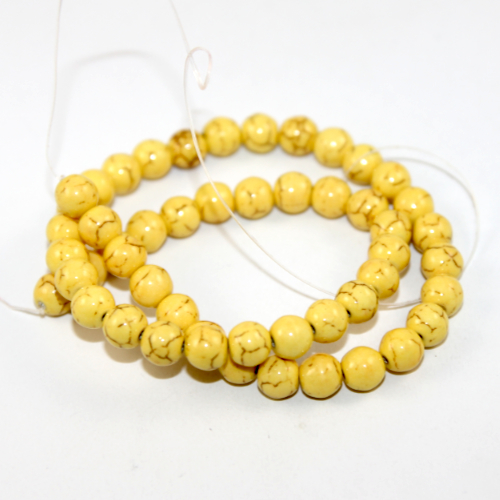 8mm Round Synthetic Turquoise Beads - 38cm Strand - Yellow