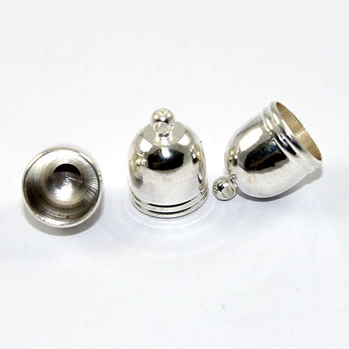 10mm Domed Brass Cord End - Glue in - Silver