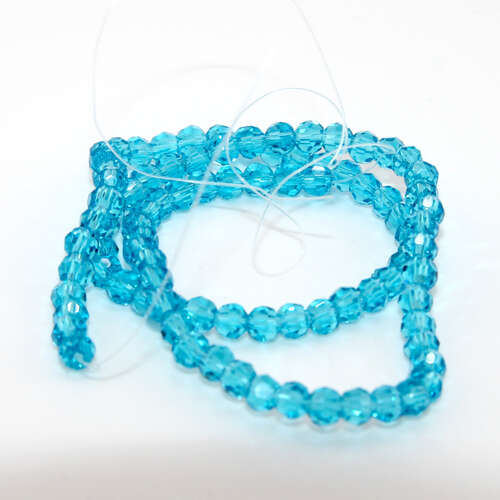 4mm Faceted Round Glass Beads - 35cm Strand - Turquoise Blue