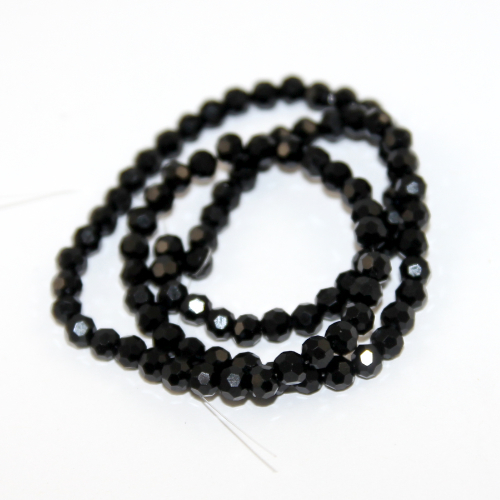 4mm Faceted Round Glass Beads - 35cm Strand - Black