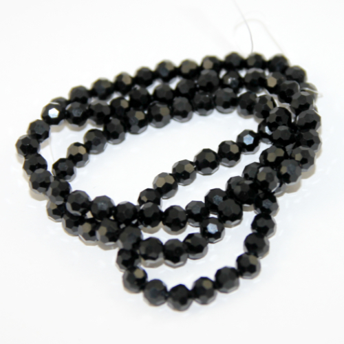 6mm Faceted Round Glass Beads - 35cm Strand - Black