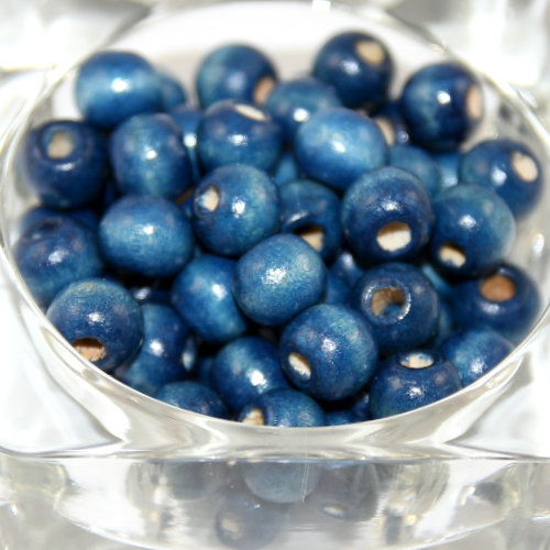 10mm Dyed Wooden Beads - 50 Piece Bag - Sea Blue