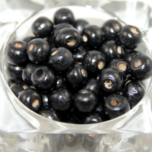 10mm Dyed Wooden Beads - 50 Piece Bag - Black
