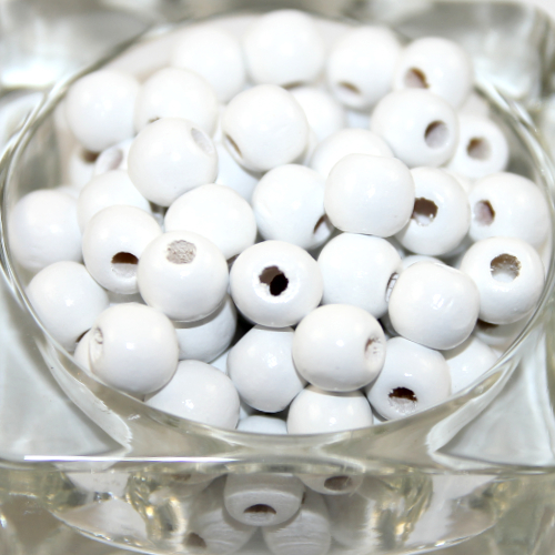 10mm Dyed Wooden Beads - 50 Piece Bag - White