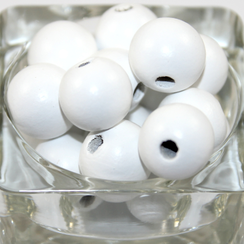 20mm Dyed Wooden Beads - 10 Piece Bag - White