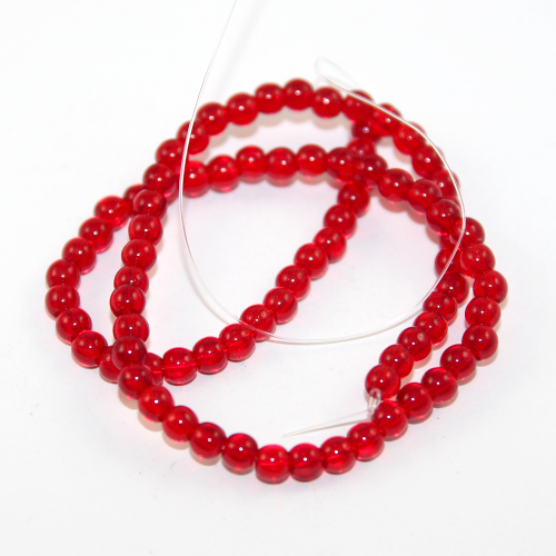 4mm Red Round Glass Bead - 25cm Strand