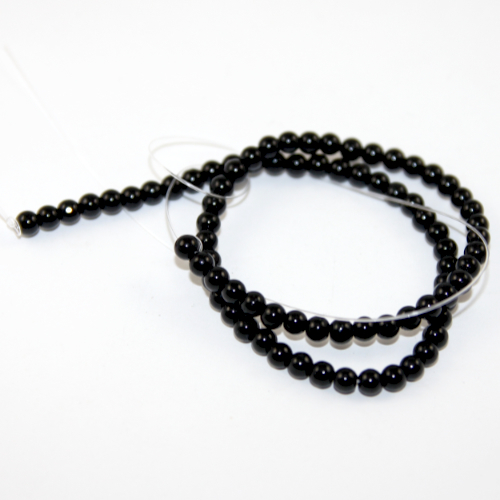 4mm Black Round Glass Bead - 25cm Strand