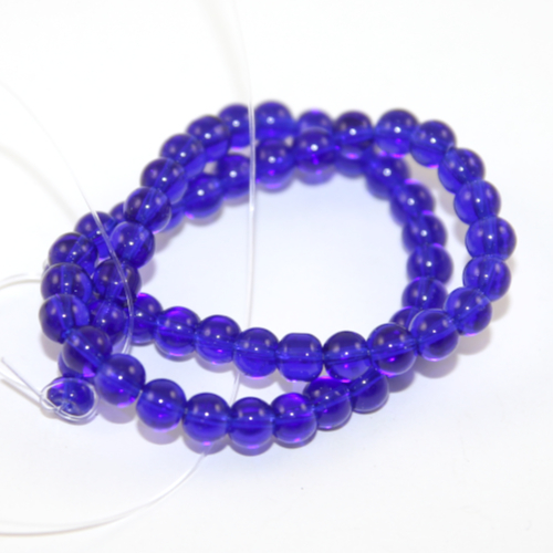 6mm Dark Blue Round Glass Bead - 25cm Strand