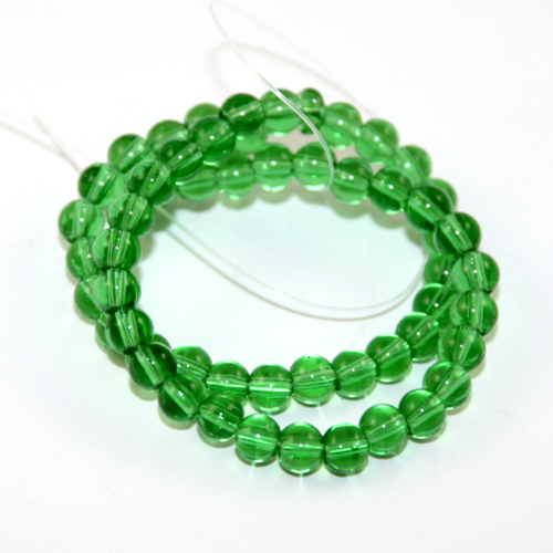 6mm Green Round Glass Bead - 25cm Strand