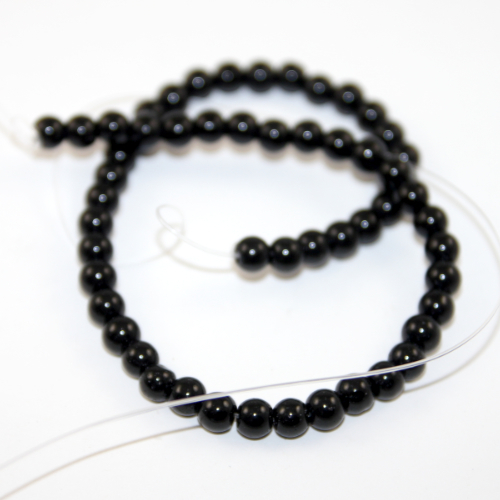 6mm Black Round Glass Bead - 25cm Strand