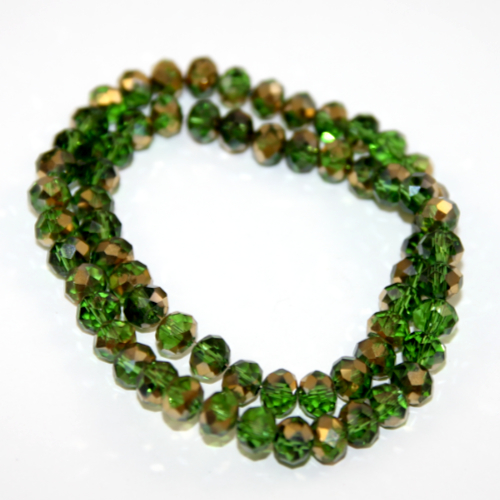6mm x 8mm Green Half Gold Electroplated Glass Rondelle - 38cm Strand
