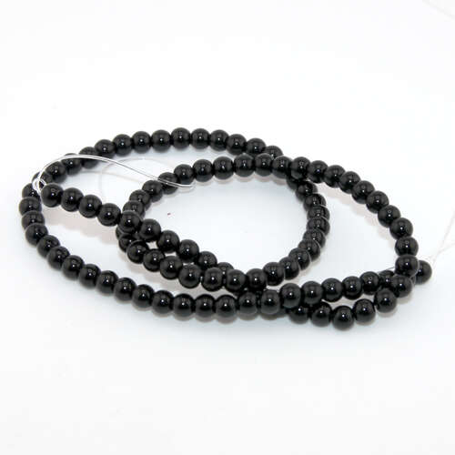 4mm Black Opaque Glass Round Beads - 36cm Strand