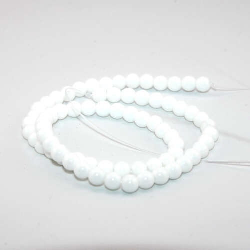 6mm White Opaque Glass Round Beads - 36cm Strand