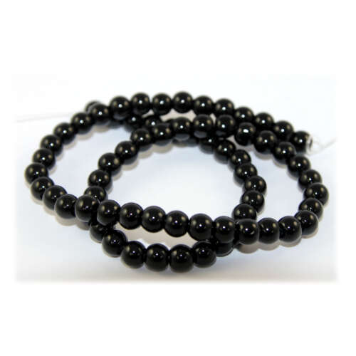 6mm Black Opaque Glass Round Beads - 36cm Strand