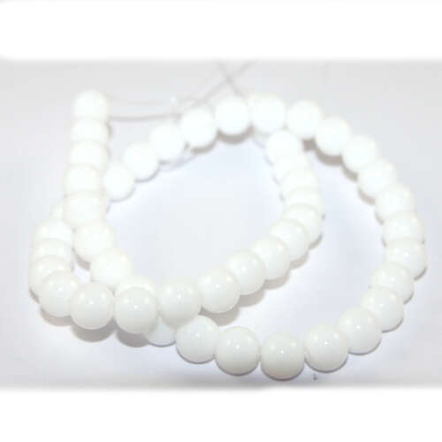 8mm White Opaque Glass Round Beads - 36cm Strand