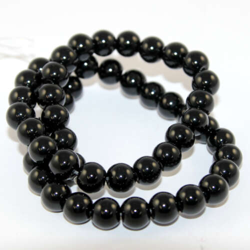 8mm Black Opaque Glass Round Beads - 36cm Strand