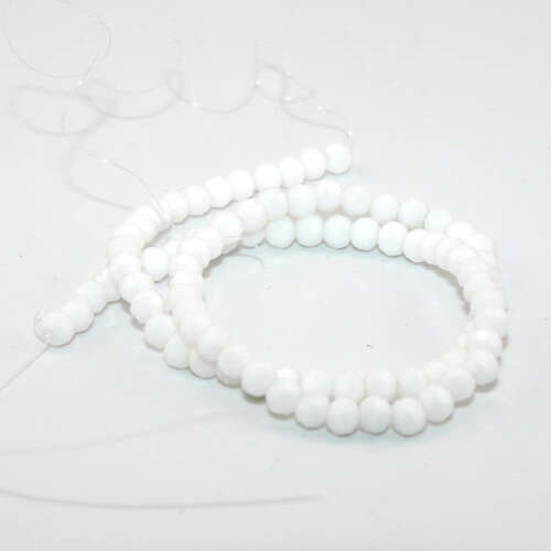 4mm White Faceted Opaque Glass Round Beads - 31cm Strand