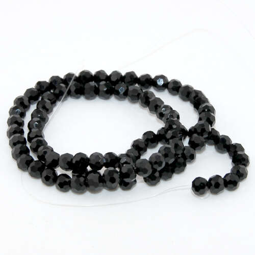 4mm Black Faceted Opaque Glass Round Beads - 31cm Strand