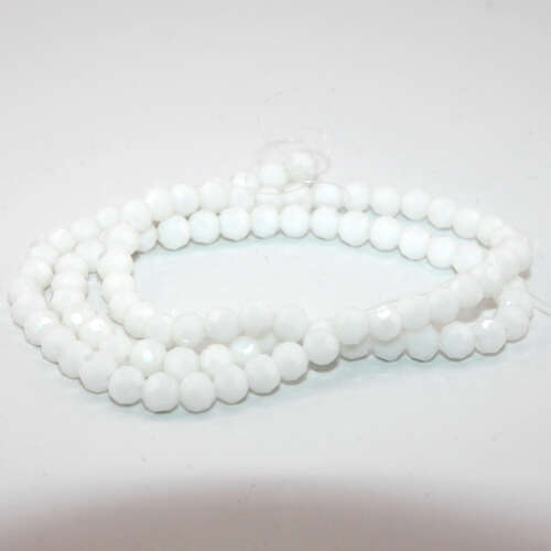 6mm White Faceted Opaque Glass Round Beads - 50cm Strand