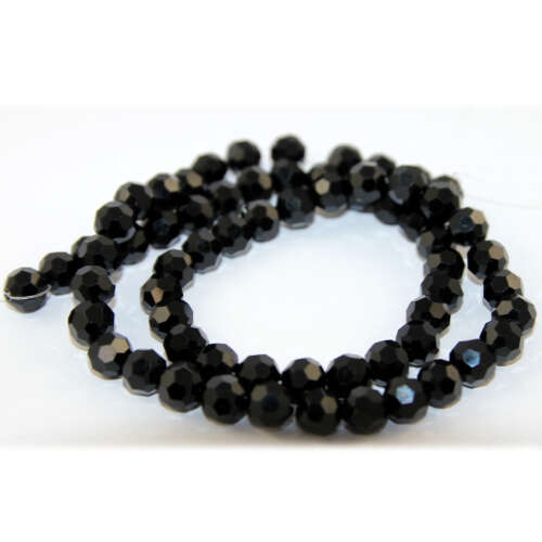 8mm Black Faceted Opaque Glass Round Beads - 48cm Strand
