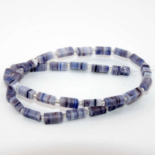 10mm x 4mm Blue Handmade Rectangle Lampwork Glass Tubes - 38cm Strand