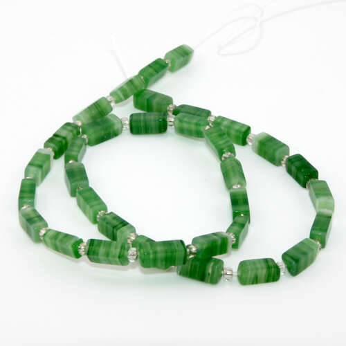 10mm x 4mm Green Handmade Rectangle Lampwork Glass Tubes - 38cm Strand